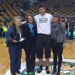 Kris Humphries before Wednesday night’s Celtics game with (from left) his grandmother Donna Lemke, his aunt Wendy Langanki, and his mother, Debra Humphries.
